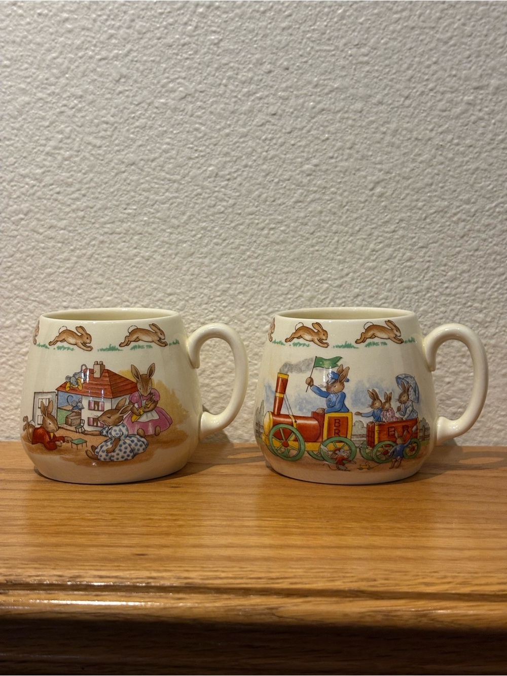 Bunnykins Pair Ceramic Mugs, Decorated Rabbit Animals Theme, White/Multicolor